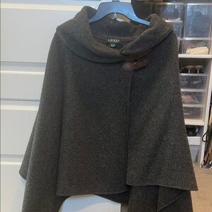Ralph Lauren Gray Herringbone Wool Poncho